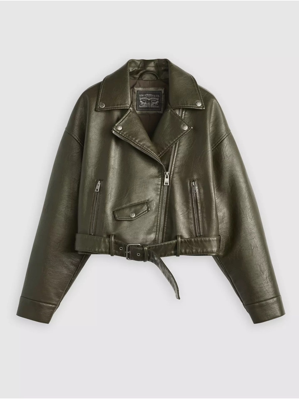 Levi's Forest Night Faux Leather Belted Crop Moto Jacket Size XXL